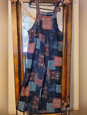 NWOT Amazon Multi-Print Patchwork Jumpsuit in Navy, Rust & Teal